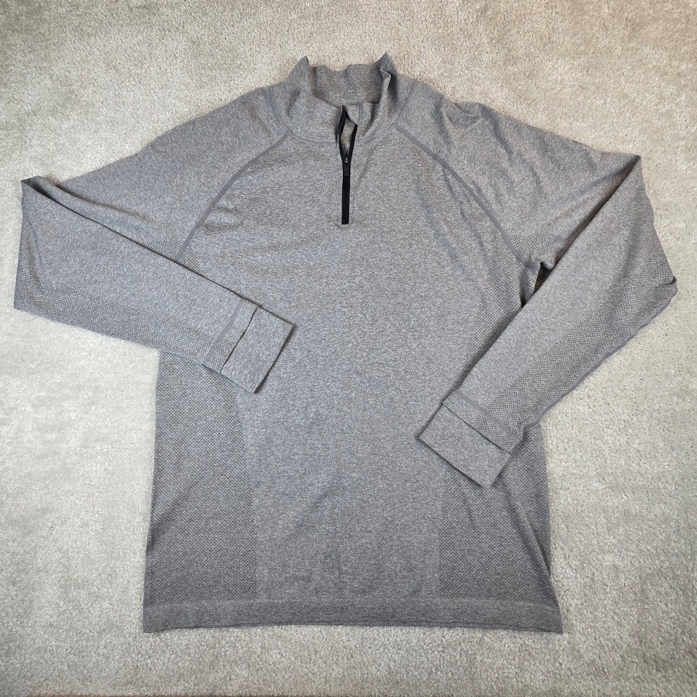 Fabletics Training Day Mens Large Grey Quarter Zip Pullover Seamless Long Sleeve